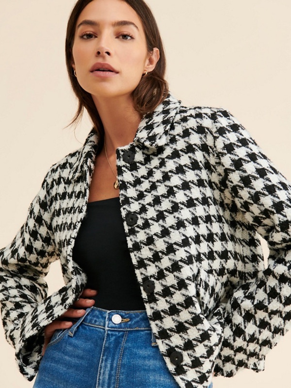 Greylin Black & White Houndstooth Blazer - small